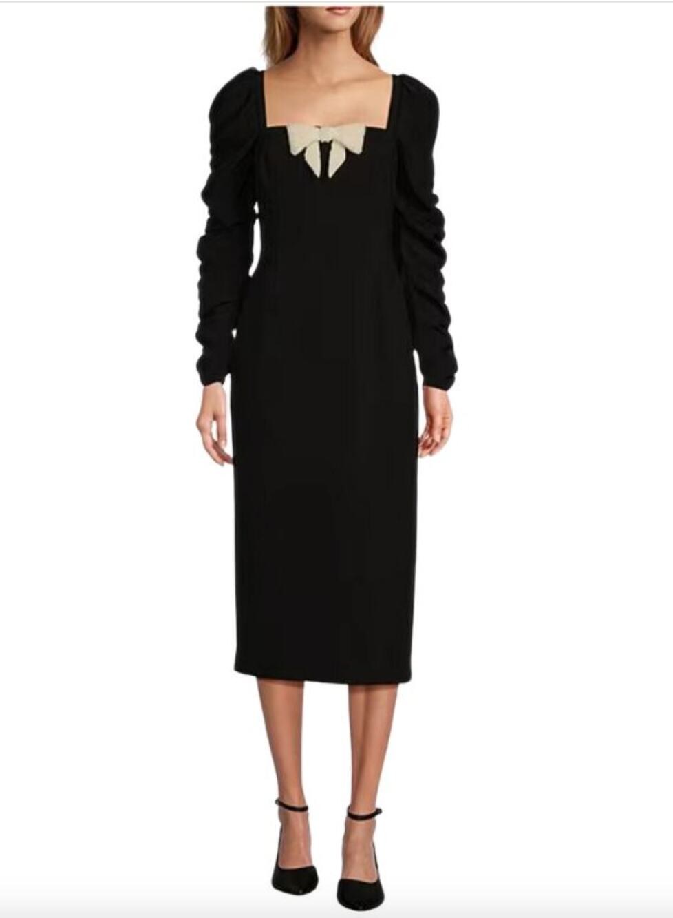 Antonio Melani Elena Crepe Midi Dress Pearl Bow Black Cocktail Party US 6 NWT